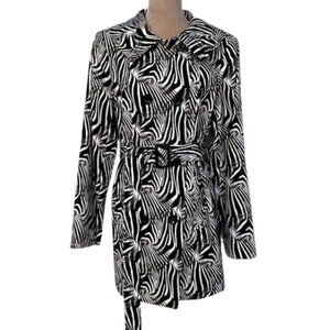 Doncaster Trench Coat Belted Abstract Print Black & White Size 12